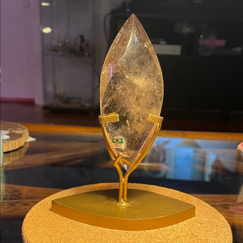 Elegant Smokey Quartz DT Flame with Gold Stand